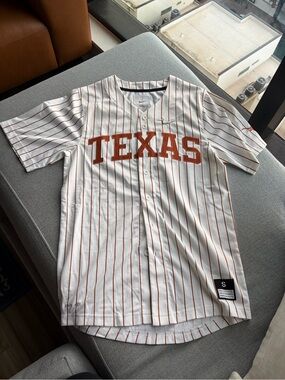Texas Pinstripe Baseball Jersey - White with Burnt Orange